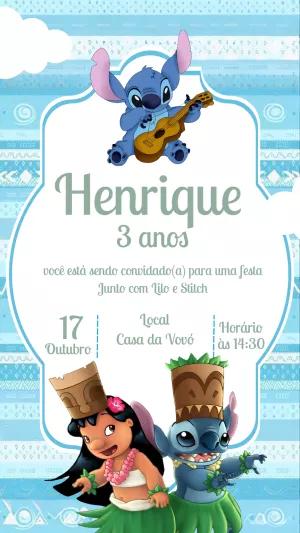 Convite de Aniversário Lilo e Stitch para Editar Online
