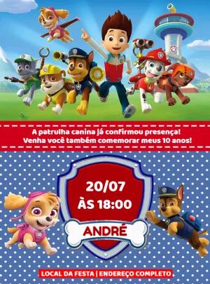 Convite Aniversário Patrulha Canina para Editar Online