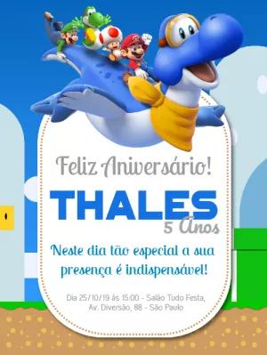 Convite de Aniversário Super Mario com Personagens para Editar