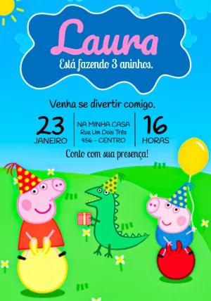 Convite de Aniversário Peppa Pig e George para Editar Online