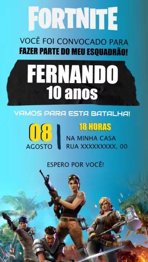 Convite de Aniversário Fortnite com Personagens para Editar Online