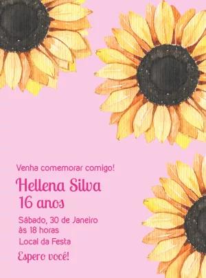 Convite de Aniversário Girassol Delicado para Editar Online
