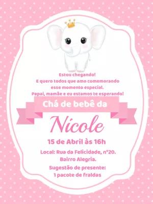 Convite Chá de Bebê Elefantinha Rosa Editável Online