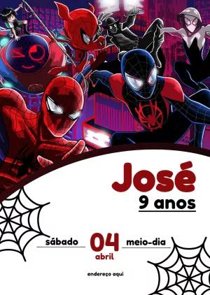 Convite de Aniversário Homem-Aranha Aranhaverso com a Equipe para Editar