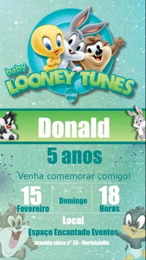 Convite de Aniversário Baby Looney Tunes para Editar Online