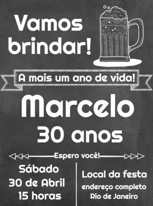 Convite de Aniversário Boteco Estilo Lousa para Editar Online