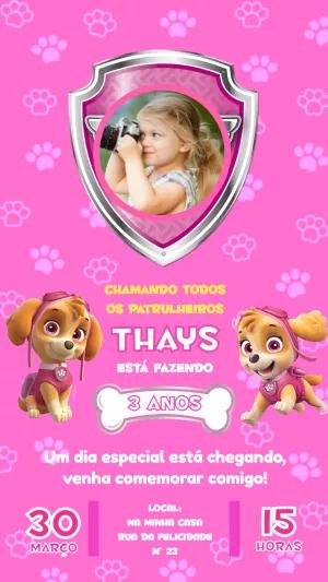 Convite Aniversário Skye Patrulha Canina com Foto para Editar