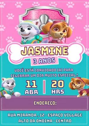 Convite de Aniversário Patrulha Canina Skye e Everest para Editar