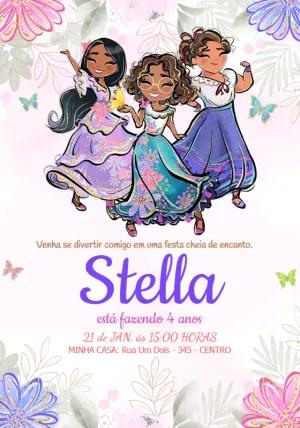 Convite Aniversário Encanto com Glitter para Editar Online