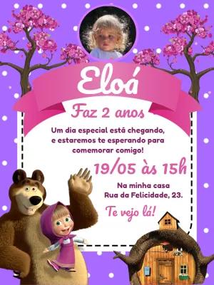Convite Aniversário Masha e o Urso com Foto para Editar