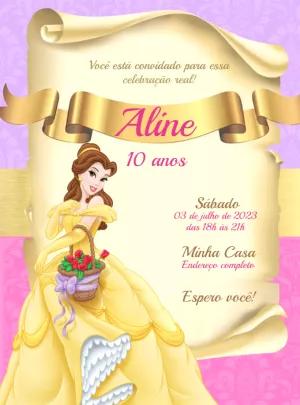Convite de Aniversário da Princesa Bela para Editar Online