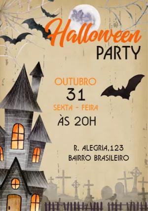 Convite Festa Halloween Assustador para Editar Online