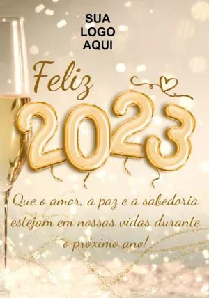 Cartão de Ano Novo Dourado com Balões para Editar Online