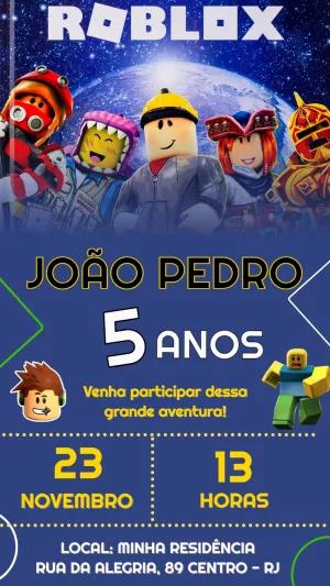Convite de Aniversário Roblox com Personagens para Editar Online