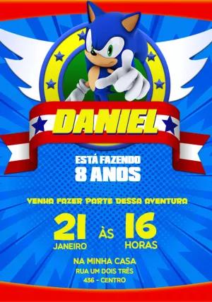 Convite de Aniversário Sonic para Editar e Imprimir