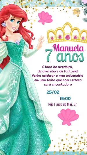 Convite Aniversário Pequena Sereia Ariel para Editar Online