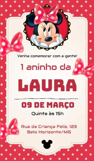 Convite de Aniversário Minnie Vermelha para Editar Online