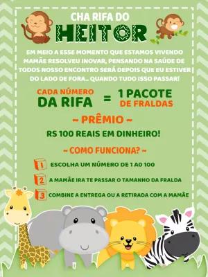 Convite Chá Rifa Safari com Animais para Editar Online