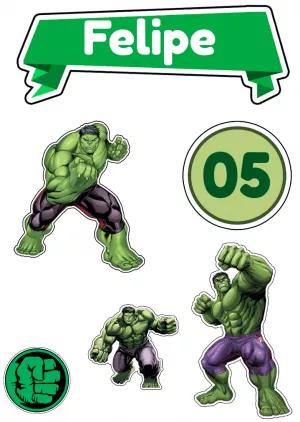 Topo de Bolo Hulk para Aniversário Editável para Imprimir
