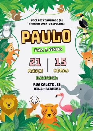 Convite de Aniversário Safari com Animais para Editar Online