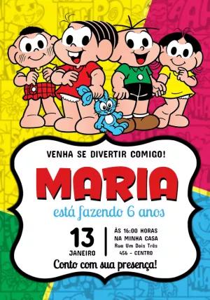 Convite de Aniversário Turma da Mônica para Editar Online