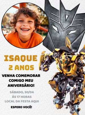Convite Aniversário Transformers Bumblebee com Foto para Editar