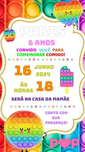 Convite de Aniversário Pop It Colorido para Editar Online