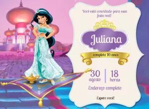 Convite de Aniversário Jasmine Princesa para Editar Online