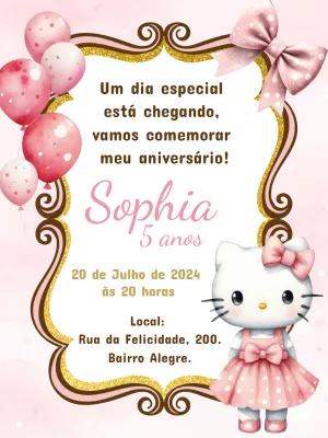 Convite de Aniversário Hello Kitty para Editar Online
