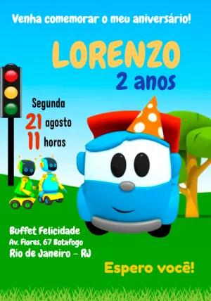 Convite de Aniversário Léo o Caminhão para Editar Online