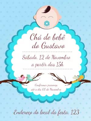 Convite Chá de Bebê Menino Passarinhos para Editar Online