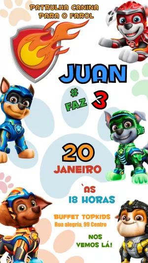 Convite Aniversário Patrulha Canina para Editar Online