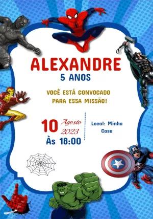 Convite de Aniversário Vingadores com Heróis para Editar Online