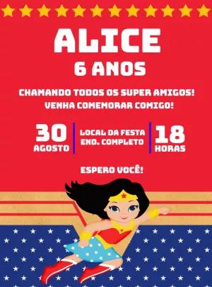 Convite Aniversário Mulher Maravilha para Editar Online