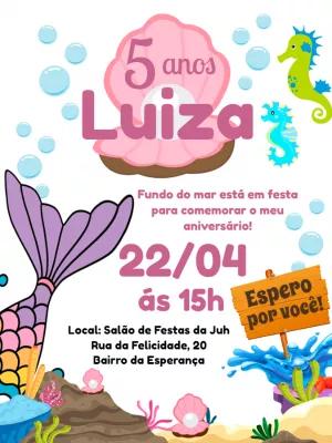 Convite Aniversário Sereia Fundo do Mar para Editar Online