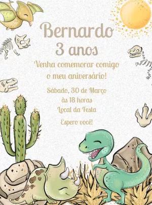 Convite Aniversário Dinossauros Fofos para Editar Online