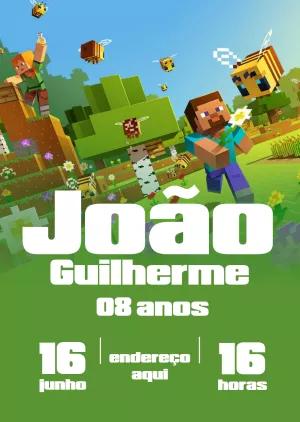 Convite de Aniversário Minecraft com Personagens para Editar Online