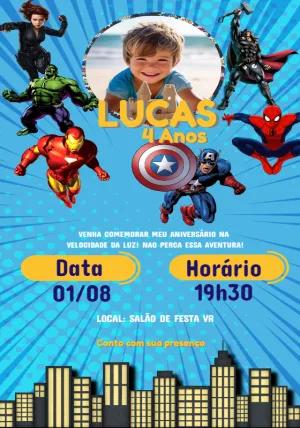 Convite Aniversário Vingadores com Foto para Editar Online