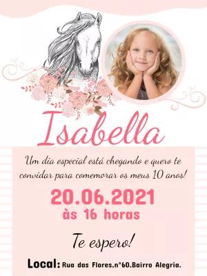 Convite de Aniversário Cavalo Rosa com Foto para Editar