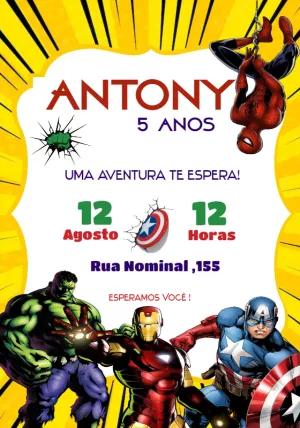Convite de Aniversário Vingadores para Editar Online