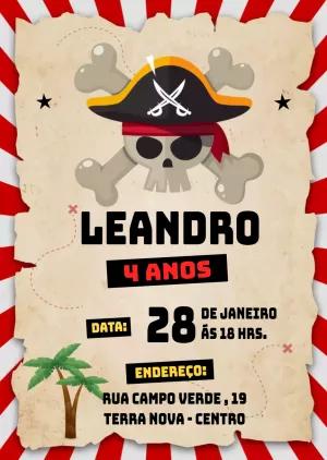Convite de Aniversário Pirata com Caveira para Editar Online