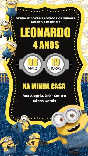 Convite de Aniversário Minions para Editar Online e Imprimir
