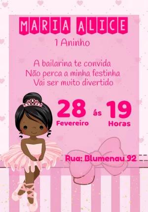 Convite Aniversário Bailarina Negra para Editar Online