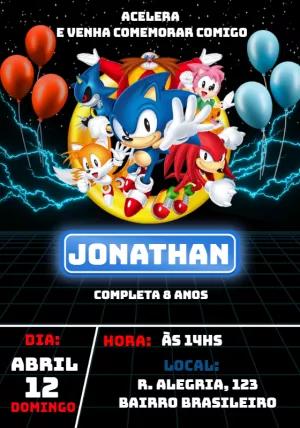 Convite de Aniversário Sonic com Personagens para Editar Online