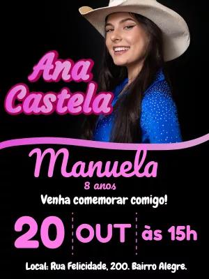 Convite Aniversário Ana Castela Boiadeira para Editar Online