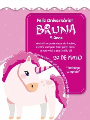 Convite de Aniversário Unicórnio Rosa para Editar Online