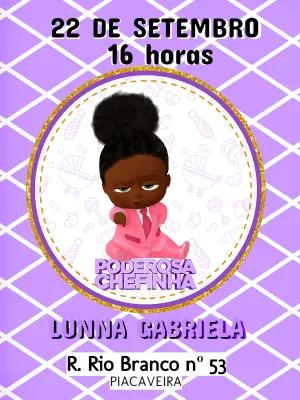 Convite Aniversário Poderosa Chefinha Negra para Editar Online