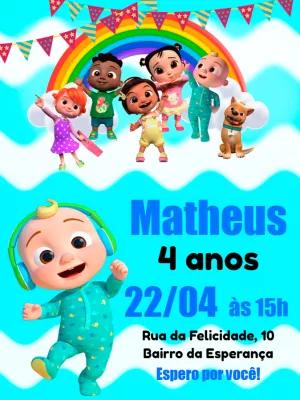 Convite Aniversário Cocomelon com Personagens para Editar