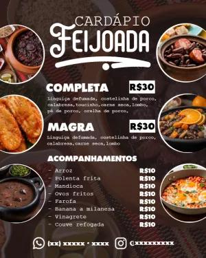 Cardápio de Feijoada para Restaurante para Editar Online