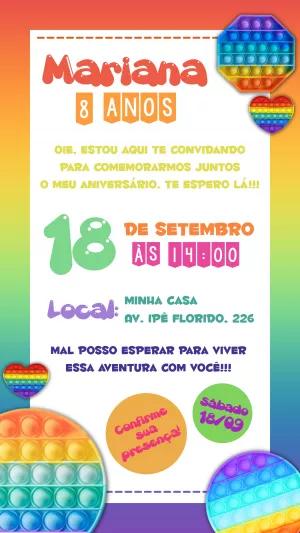 Convite Aniversário Fidget Toys Pop It para Editar Online